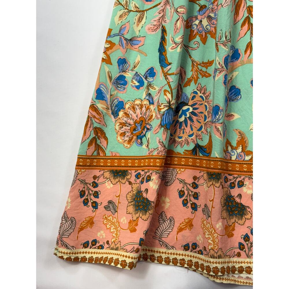 R.Vivimos sage and peach Sz 6 floral boho long-sleeve midi dress - Picture 5 of 13
